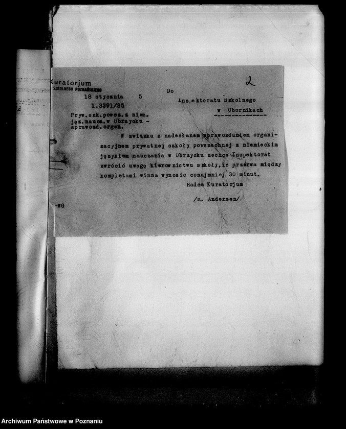 Obraz 5 z jednostki "Prywatna Szkoła Powszechna z niemieckim językiem nauczania w Obrzycku powiat Szamotuły"