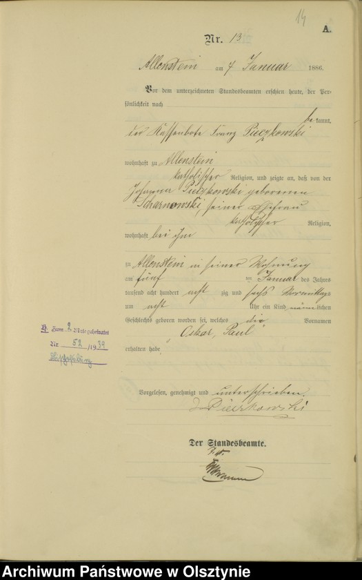 image.from.unit.number "Geburts-Haupt-Register Tom I,Nr 1 - 300"