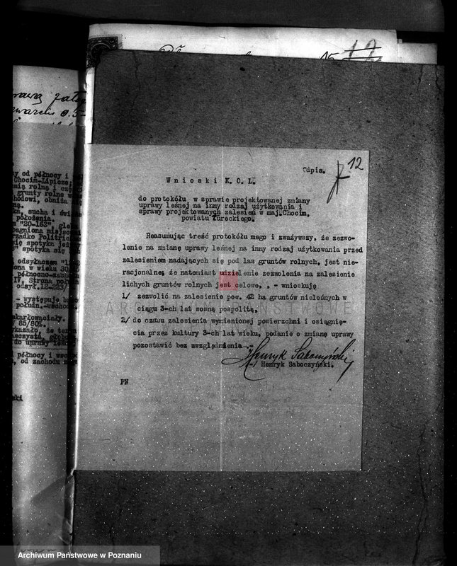 Obraz 16 z jednostki "Sprawa zmiany rodzaju użytkowania gruntów leśnych w majątku Chocim powiat turecki"