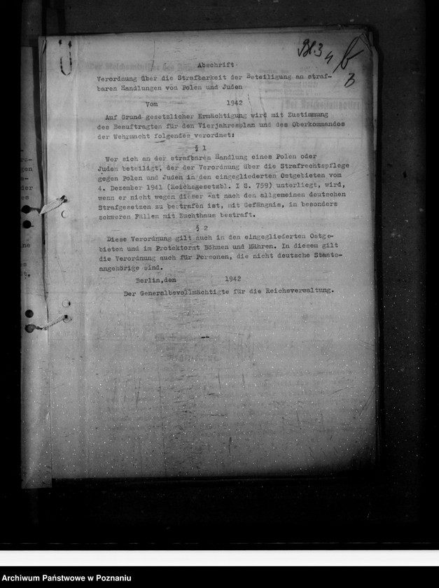 Obraz 9 z jednostki "Verordnung über die Strafbarkeit der Beteiligung an strafbaren Handlungen von Polen und Juden"