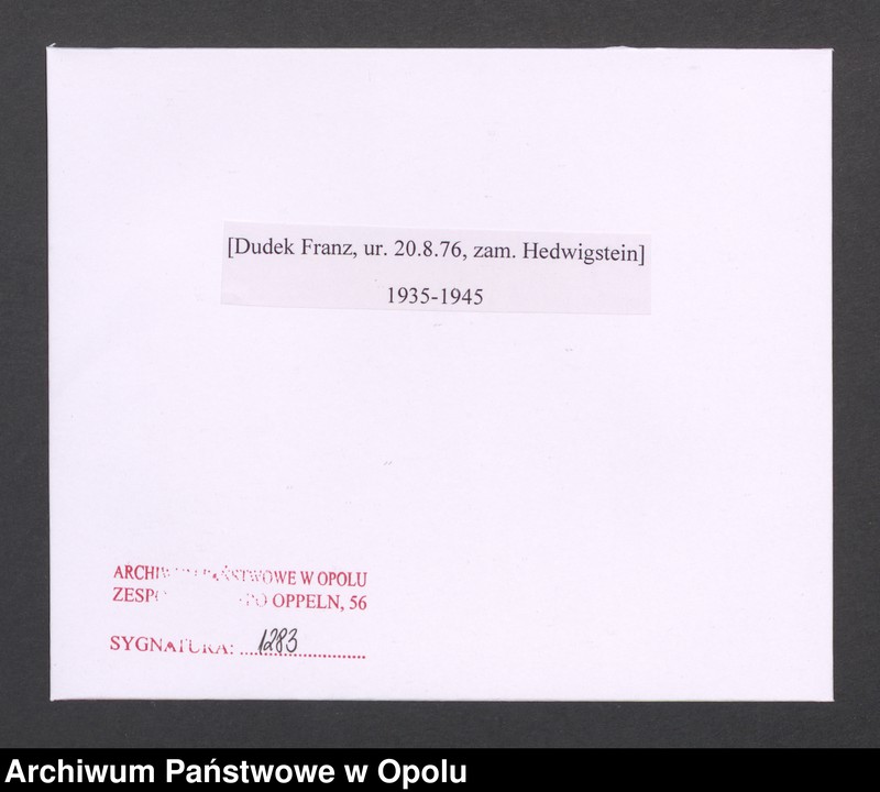 Obraz 2 z jednostki "[Dudek Franz, ur. 20.8.1876, zam. Hedwigstein]"
