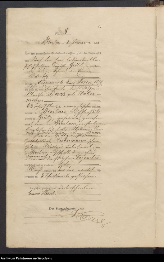 image.from.unit.number "Sterbe-Haupt-Register Breslau II 1908 Band 1"