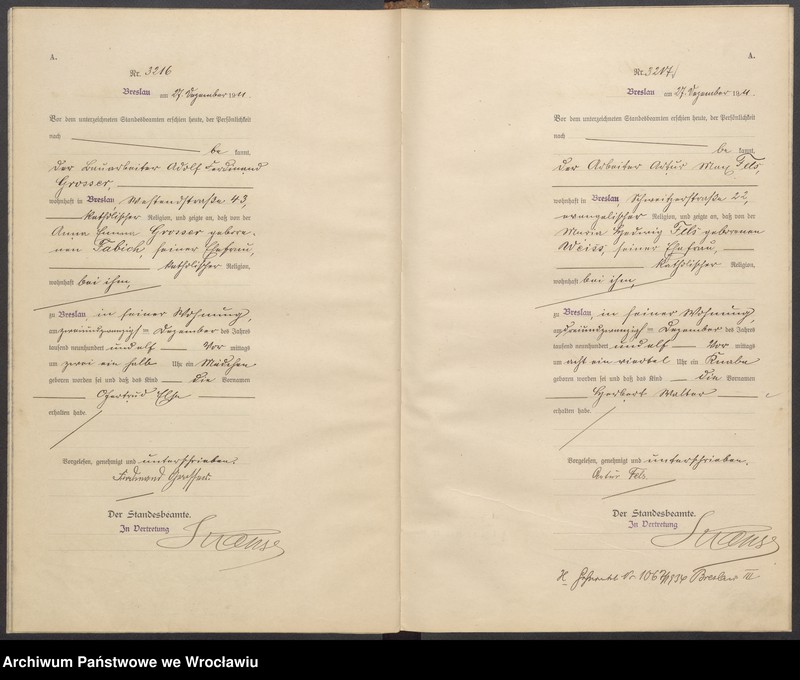 image.from.unit.number "Geburts-Haupt-Register Breslau I 1911 Band 9"