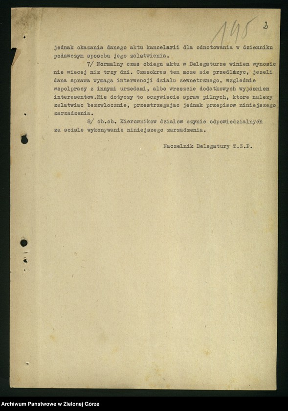 Obraz z jednostki "Okólniki i zarządzenia wewnętrzne Tymczasowego Zarządu Państwowego i Okręgowego Urzędu Likwidacyjnego"