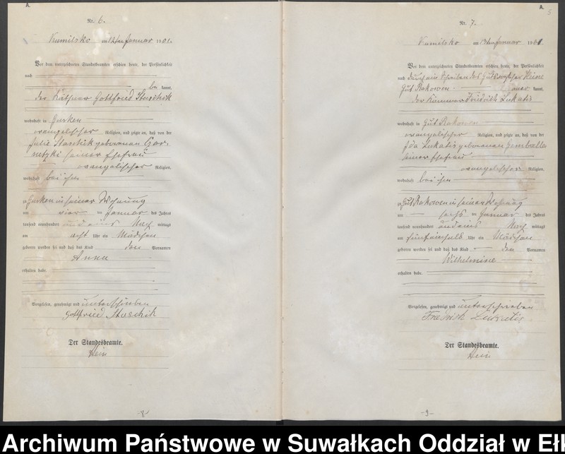 image.from.unit.number "Geburts-Haupt-Register des Königlichen Preussischen Standes-Amtes Kumilsko Kreis Johannisburg"