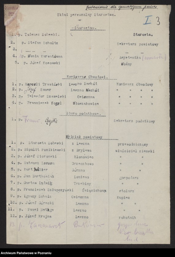 Obraz 5 z jednostki "[Dane statystyczne dotyczące powiatu leszczyńskiego] m.in. spis urzędników starostwa, lekarzy, wykazy stowarzyszeń, instytucji kredytowych, zakładów przemysłowych oraz miejscowości"
