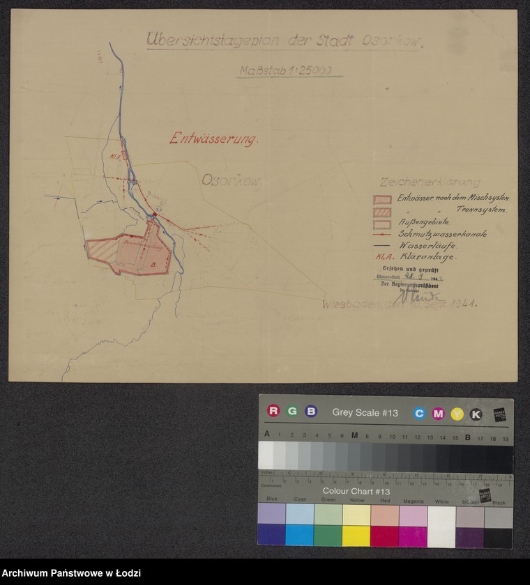 Obraz 1 z jednostki "Übersichtslageplan der Stadt Ozorkow. Entwässerung"