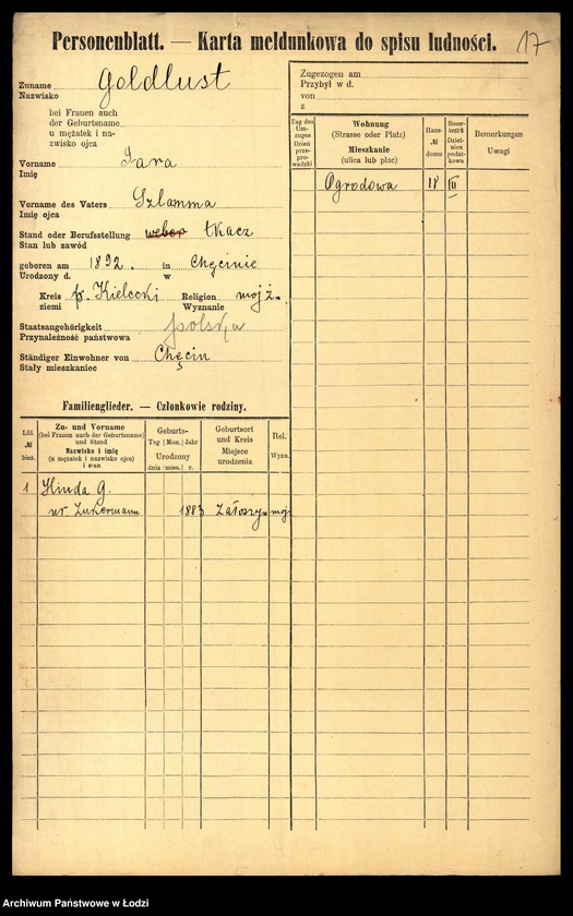 Obraz 19 z jednostki "[Spis ludności Łodzi] Goldlewicz - Goldring"