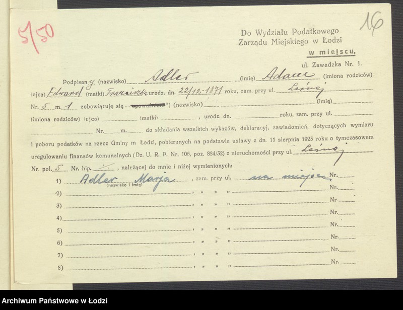 Obraz 18 z jednostki "Księga inwentarzowa nieruchomości m. Łodzi ul. Leśna"