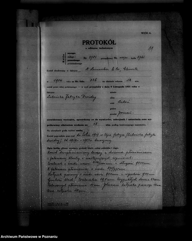 Obraz 13 z jednostki "Lubońska Fabryka Drożdży w Luboniu nr woj. kotła 5761"