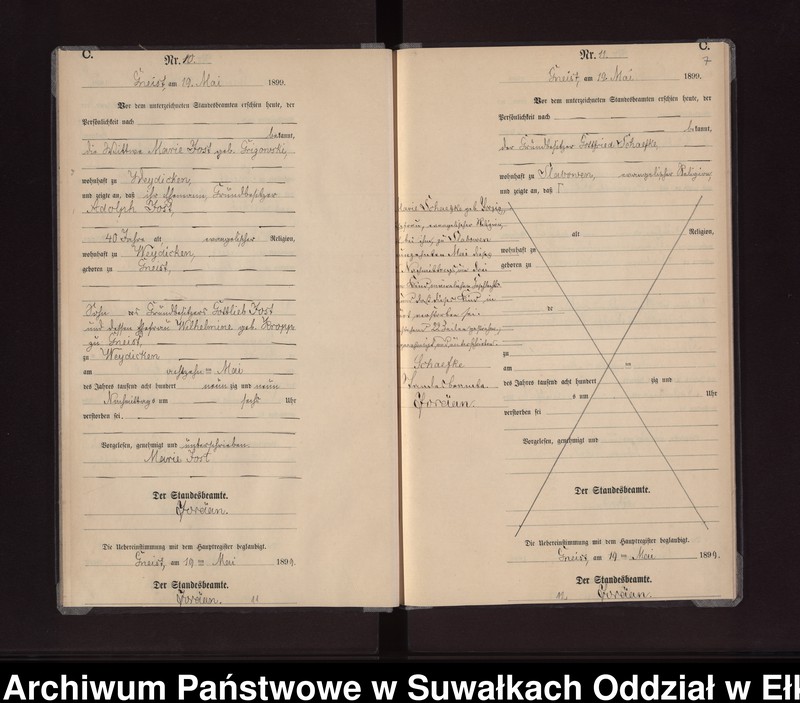 image.from.unit.number "Sterbe-Neben-Register des Königlichen Preussischen Standes-Amtes Gneist Kreis Lötzen"
