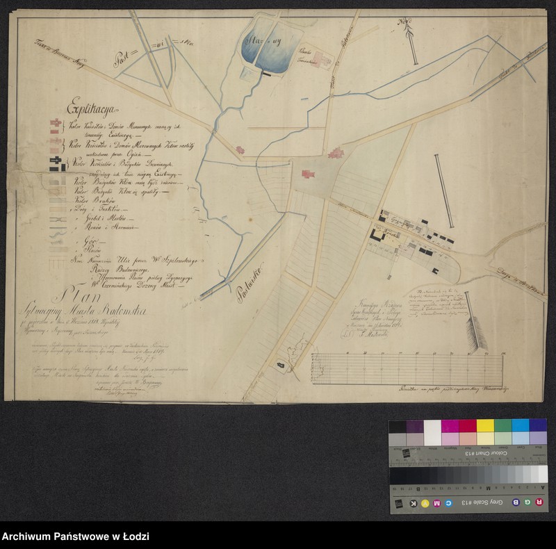 Obraz 1 z jednostki "Plan Sytuacyjny Miasta Radomska po pogorzeli w dniu 9 Września 1818 wynikłej -- Kopia niniejsza częścią z Planu Sytuacyjnego Miasta Radomska wyięta, w zamiarze uregulowania oddzielnego Miasta na Targowisku końskim dla osadzenia Żydów"