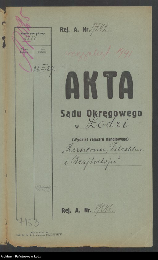 Obraz 2 z jednostki "Herszkowicz, Brajtsztajn i Szlachtuz- wyrób i sprzedaż konfekcji damskiej i wyrobów futrzanych"