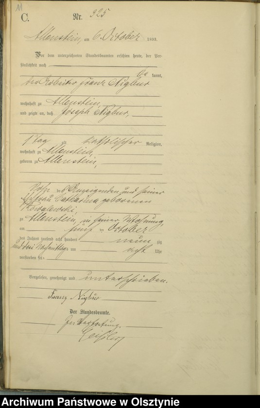 image.from.unit.number "Sterbe-Haupt-Register Tom II,Nr 316 - 463"