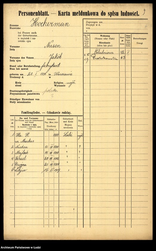 Obraz 11 z jednostki "[Spis ludności Łodzi] Hocherman - Hoferman"