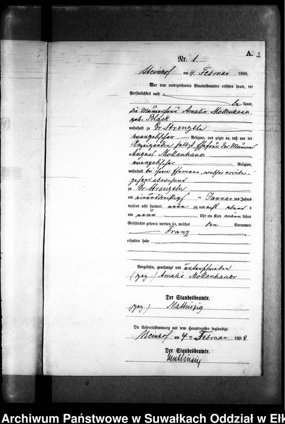 image.from.unit.number "Geburts-Neben-Register des Preussischen Standes-Amtes Gr. Strengeln Kreis Angerburg"