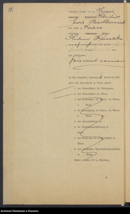 Obraz 13 z jednostki "Die von den Verlobten beigebrachten Urkunden zur Eheschliessung pro 1900"