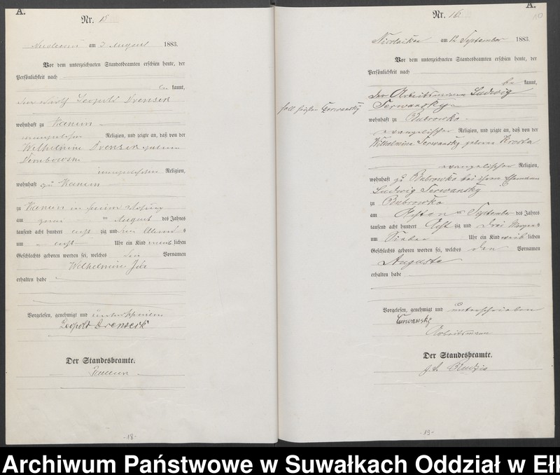 image.from.unit.number "Geburts-Haupt-Register des Königlich Preussischen Standes-Amtes Forstrevier Nicolaiken Kreis Sensburg für das Jahr 1883 [do 1887]"