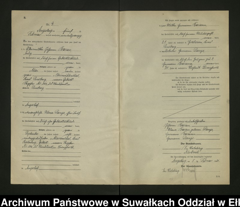 image.from.unit.number "B2. Heirats = Register (Neben = Register) Standesamt Angerburg einschl. der Bezirke, Gross Strengeln, Kehlen und Prinowen No 1 bis 95"