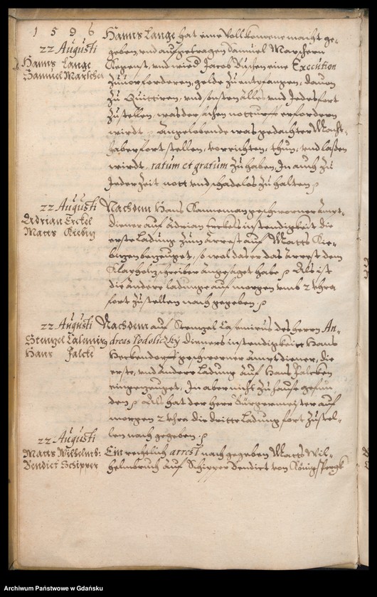 image.from.unit.number "Bürgermeisterliches Ambtbuch H. Johan von der Linden Praesidirenden Bürgermeisters […] vom [21.VIII.-31.XII.1596] Das ander No. 5 /indeks/"