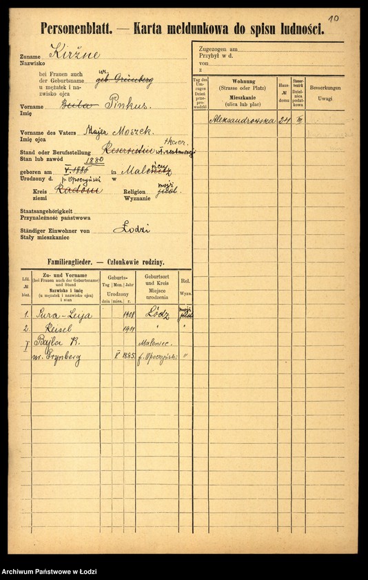 Obraz 12 z jednostki "[Spis ludności Łodzi] Kirszrot - Klajdermacher"