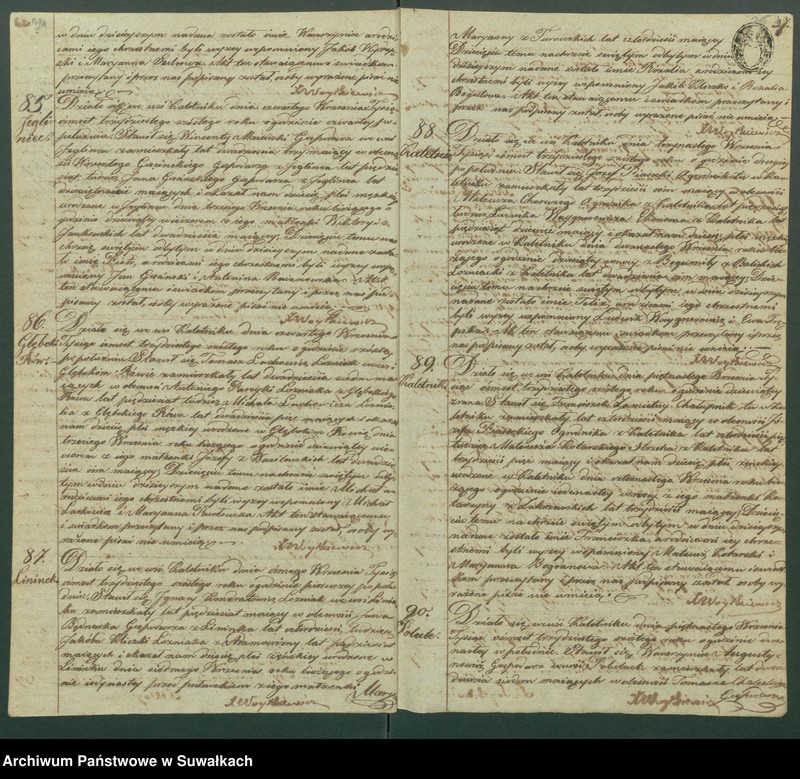 Obraz 20 z jednostki "Duplikat Aktów Urodzonych, Zaślubionych i Umarłych Parafii Kaletnickiey z Roku 1836"