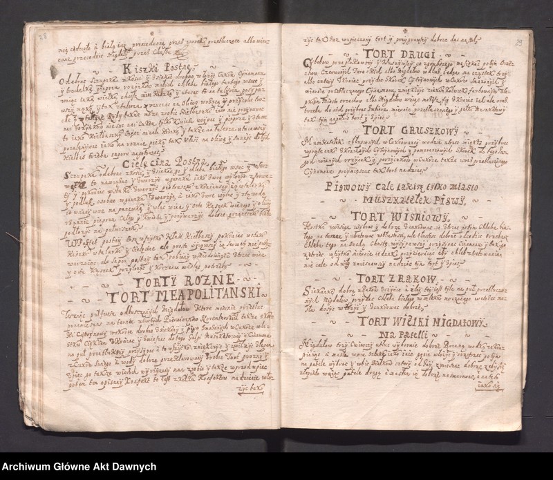 image.from.unit.number "„Moda bardzo dobra smażenia różnych konfektów i innych słodkości, a także przyrządzania wszelakich potraw, pieczenia chleba i inne sekreta gospodarskie i kuchenne” (brak karty tytułowej, wycięta w celu zatarcia proweniencji)."