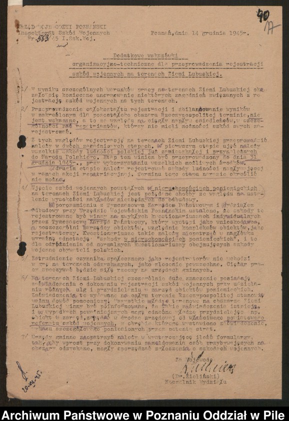 Obraz 19 z jednostki "[Zarządzenia i sprawozdania statystyczne dotyczące rejestracji szkód wojennych]"