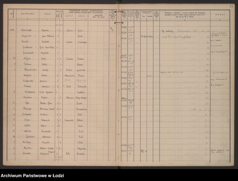 Obraz 18 z jednostki "Księga kontroli ruchu ludności (rejestr osób przybywających do gminy) Łódź, komisariat X, ks. III, nr 6578-7143"