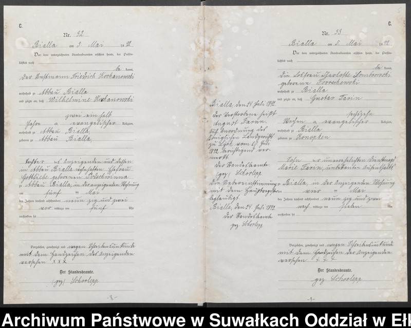 Obraz 8 z jednostki "[Sterbe-Haupt-Register des Königlichen Preussischen Standes-Amtes Bialla Kreis Johannisburg]"