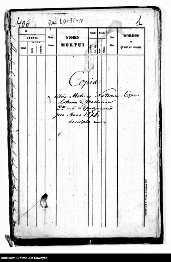 image.from.unit.number "Parafia: Łopatyn. Dekanat: Busk. Kopie z ksiąg metrykalnych ur., śl., zg. dla całej parafii (miasto Łopatyn i wsie)."