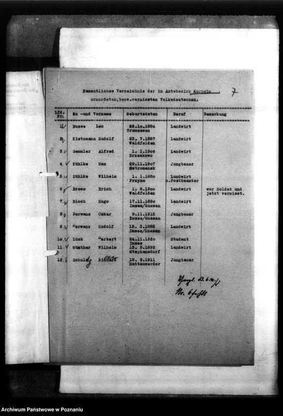 Obraz 11 z jednostki "Kreis Gnesen (Gniezno). Zgłoszenia zmarłych i zaginionych Niemców w 1939 roku"