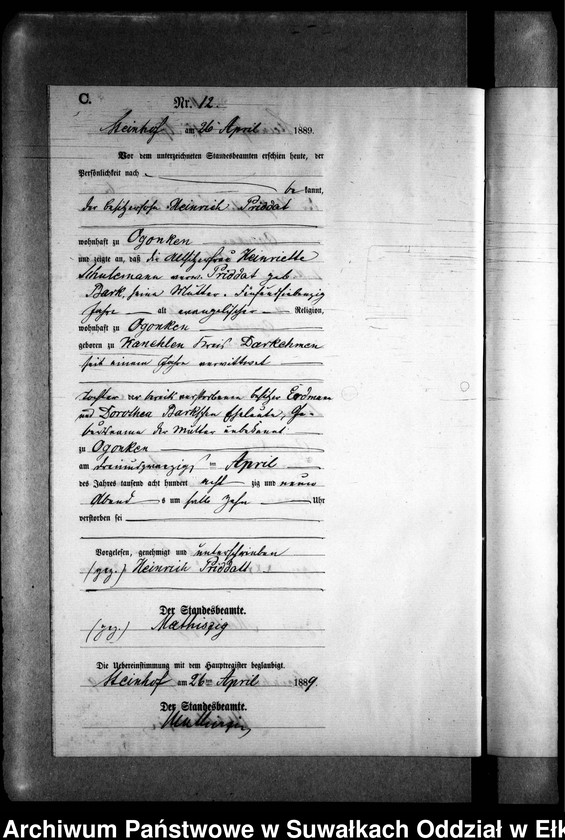 image.from.unit.number "Sterbe-Neben-Register des Preussischen Standes-Amtes Gr. Strengeln Kreis Angerburg"