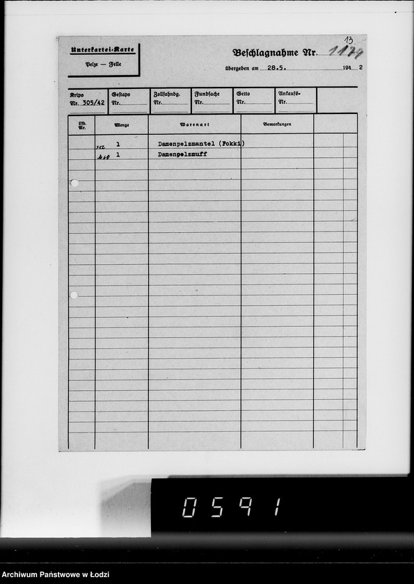 Obraz 17 z jednostki "Kripo. Kartei-Karten Beschlagnahme Nr.968-1397"