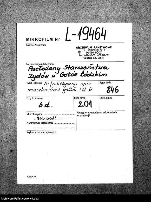 Obraz 2 z jednostki "[Alfabetyczny spis mieszkańców getta. Litery G i H]"