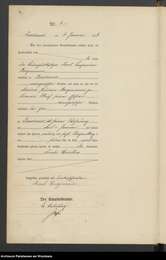 image.from.unit.number "Księga urodzeń USC Mieroszów (Friedland) 1896"