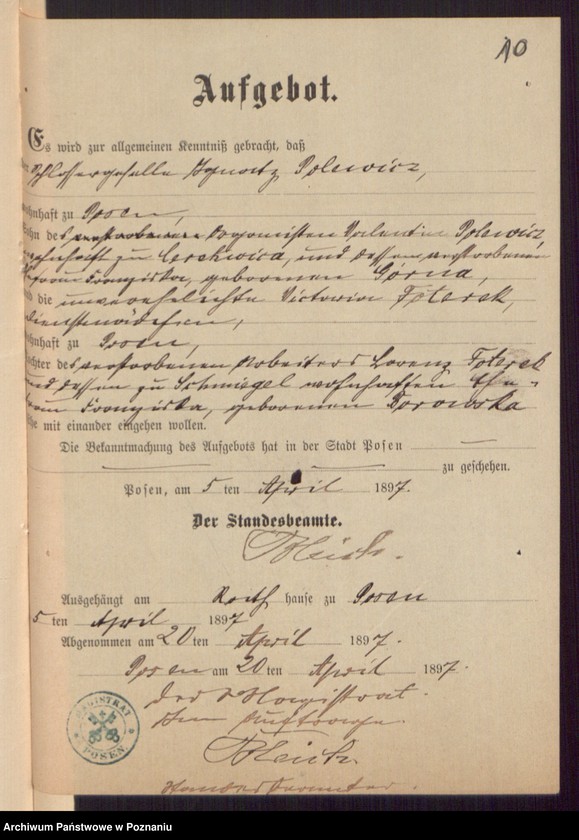 Obraz 12 z jednostki "Die von den Verlobten beigebrachten Urkunden zur Eheschliessung pro 1897"