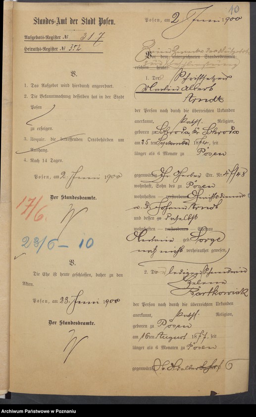 Obraz 12 z jednostki "Die von den Verlobten beigebrachten Urkunden zur Eheschliessung pro 1900"