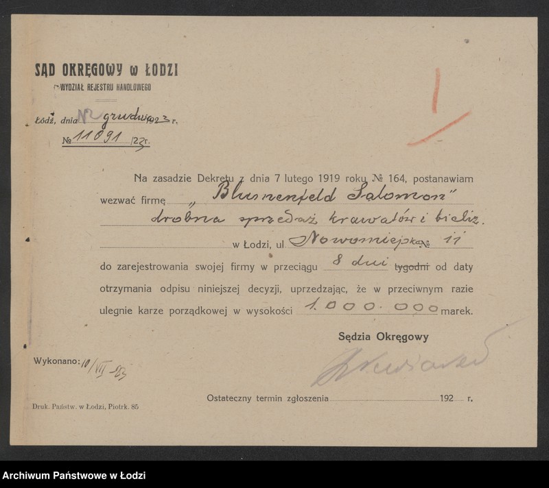 Obraz 3 z jednostki "Salomon Blumenfeld – drobna sprzedaż krawatów i bielizny"