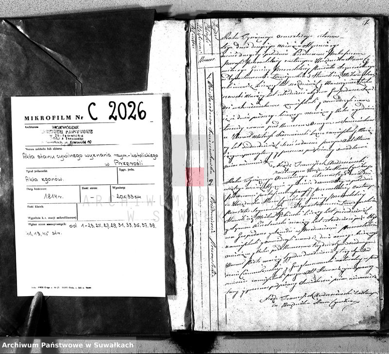 image.from.unit.number "Księga Aktów Zeyscia Gminy Przeroslskiey Powiatu Seyneńskiego Departamentu Łomżyńskiego na Rok 1814."