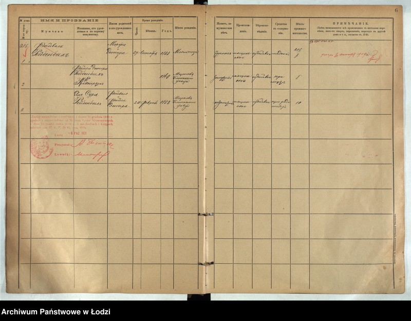Obraz 7 z jednostki "[Księga ludności stałej m. Łodzi guberni piotrkowskiej nr domu 216-221]"