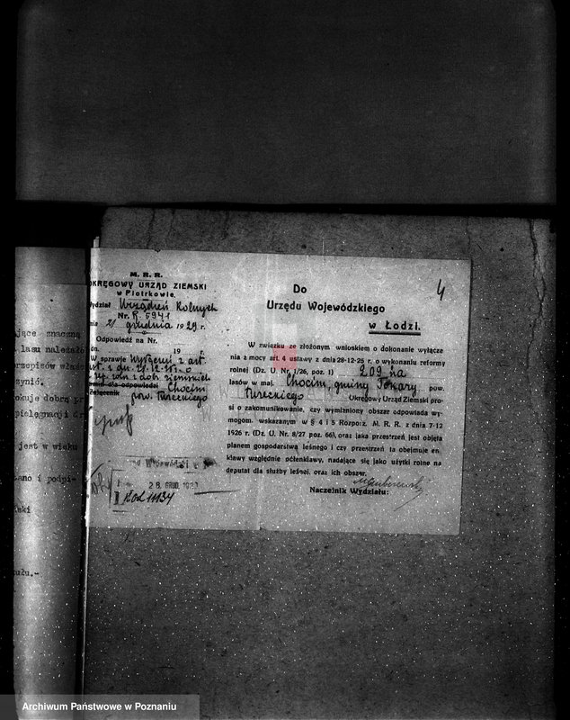 Obraz 8 z jednostki "Sprawa wyłączeń z art.. 4 ustawy z 28 XII 1925 r. i zatwierdzenie projektu planu gospodarczego dla lasu majątku Chocim powiat turecki"