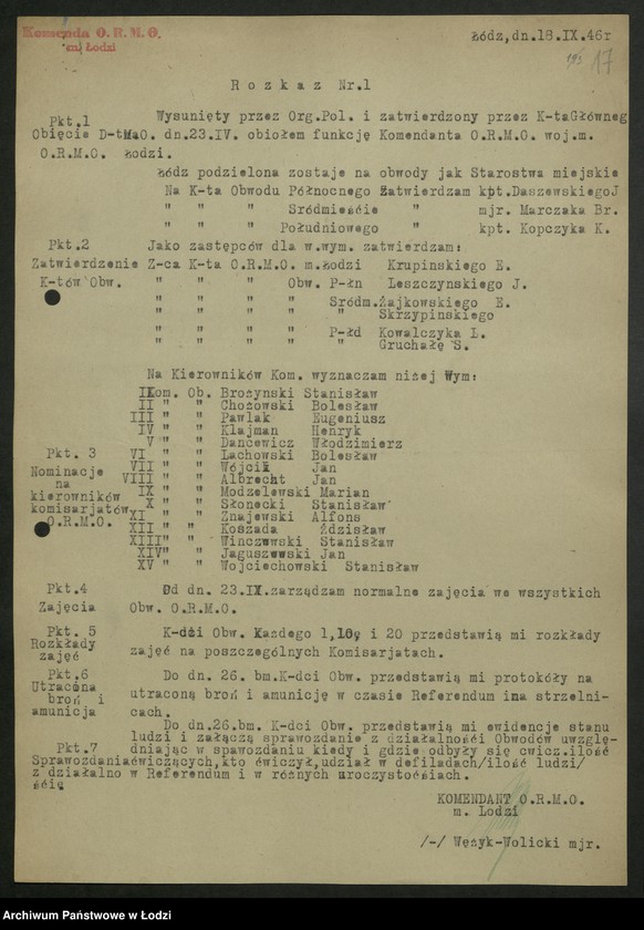 Obraz 18 z jednostki "Ochotnicza Rezerwa Milicji Obywatelskiej; sprawozdania, korespondencja"