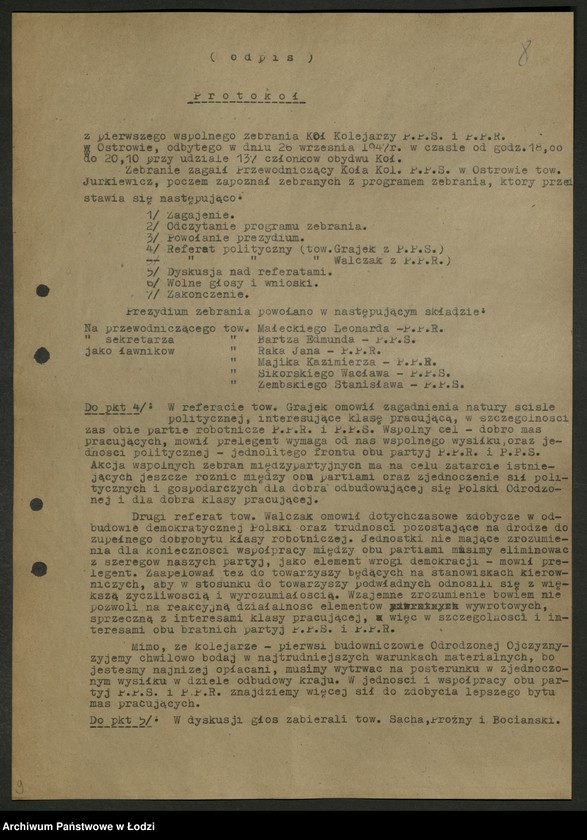 Obraz 9 z jednostki "Koło kolejowe PPS Ostrów Wielkopolski- sprawozdania, protokoły zebrań międzypartyjnych"
