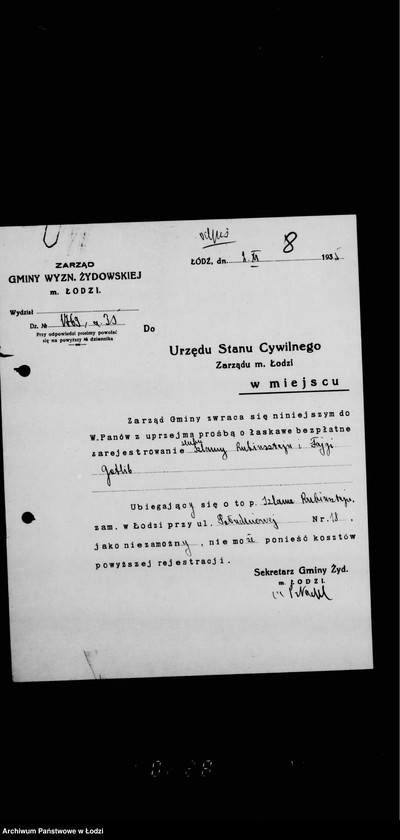 Obraz 13 z jednostki "Akta dotyczące spraw Urzędu Stanu Cywilnego"