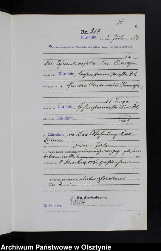 image.from.unit.number "Sterbe-Haupt-Register Tom II, Nr 304-567"