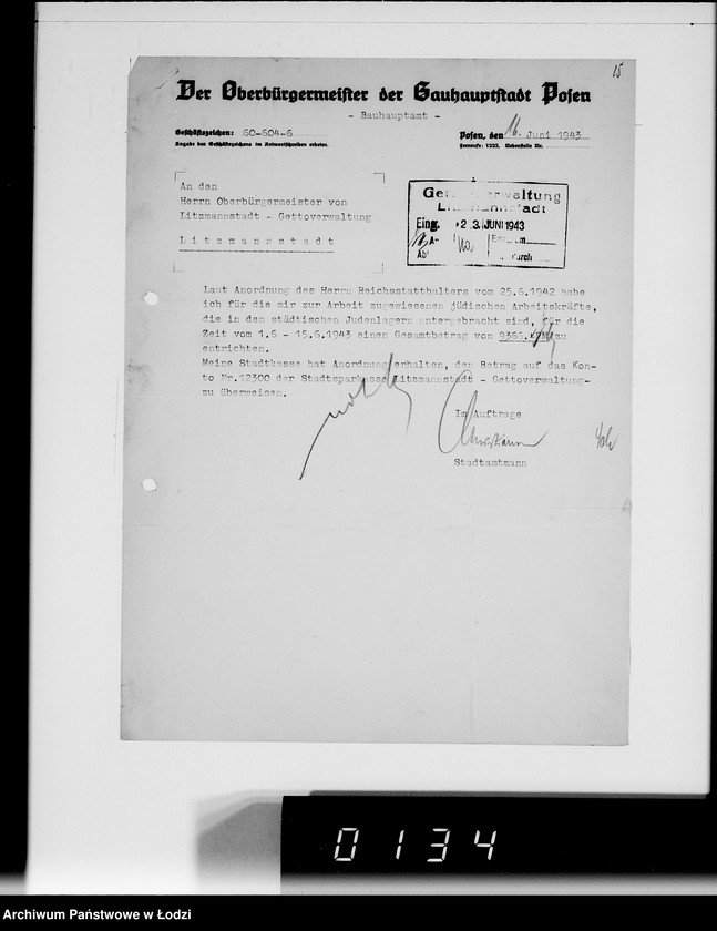 Obraz 19 z jednostki "Sonderkonto 12300. Arbeitsamt Posen Judenlager des Oberbürgermeisters von Posen"