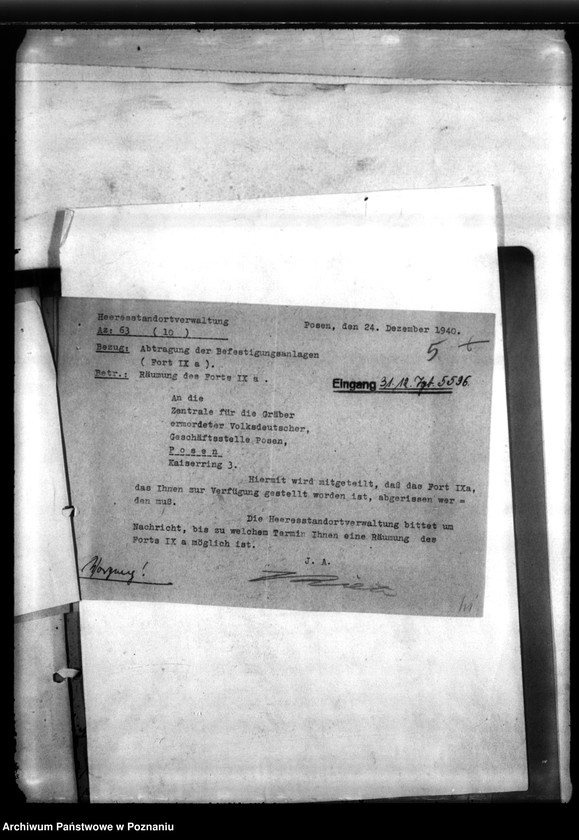 Obraz 9 z jednostki "Überlassung des Forts IX a, w Poznaniu na rzecz Centrali"