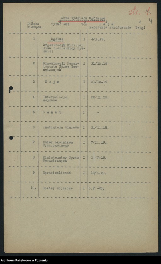 Obraz 6 z jednostki "Wykaz akt Departamentu V [Spraw Wewnętrznych] Ministerstwa B. Dz. Pruskiej w Poznaniu"