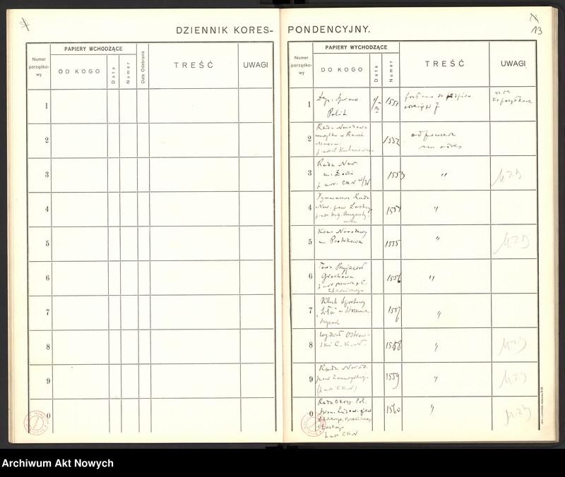 image.from.unit.number "Dziennik korespondencji przychodzącej i wychodzącej, t. I"